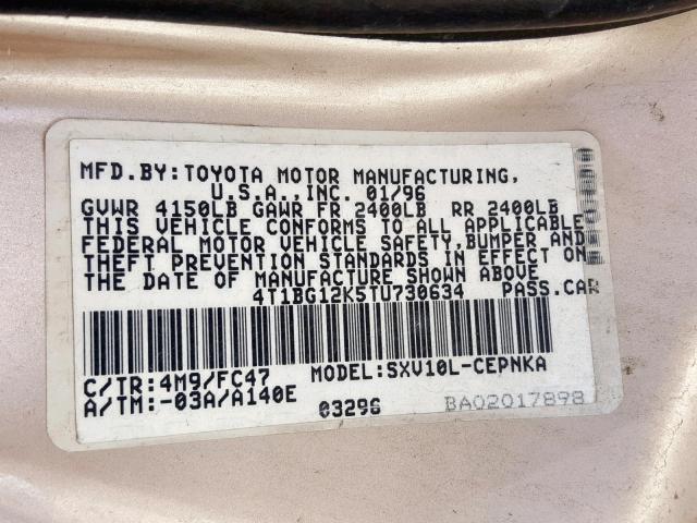 4T1BG12K5TU730634 - 1996 TOYOTA CAMRY DX RED photo 10