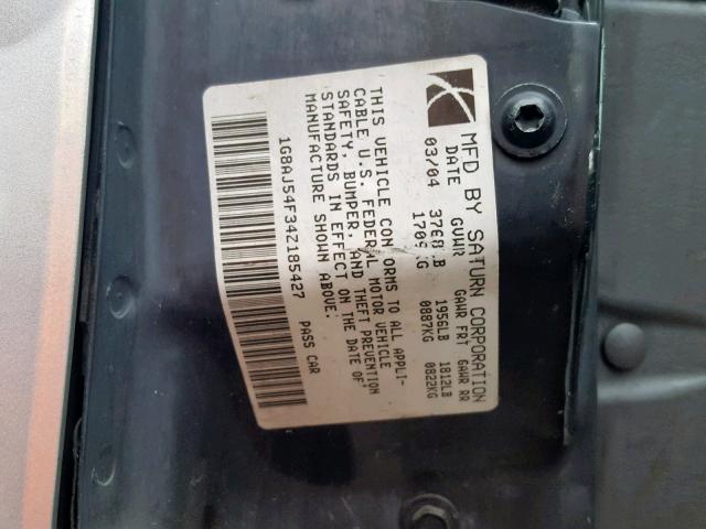 1G8AJ54F34Z185427 - 2004 SATURN ION LEVEL SILVER photo 10
