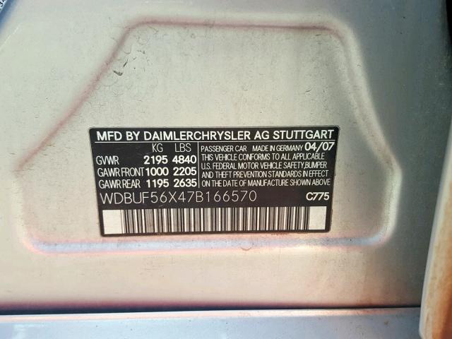 WDBUF56X47B166570 - 2007 MERCEDES-BENZ E 350 SILVER photo 10