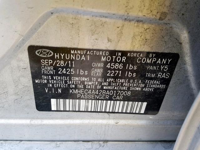 KMHEC4A42BA017008 - 2011 HYUNDAI SONATA HYB SILVER photo 10