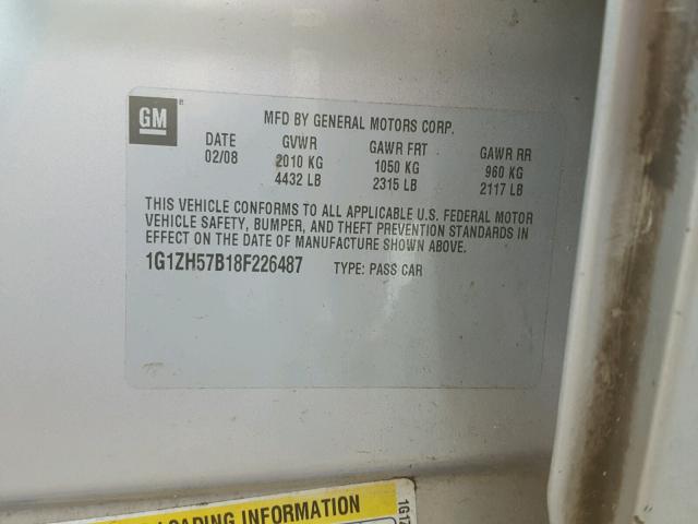 1G1ZH57B18F226487 - 2008 CHEVROLET MALIBU 1LT SILVER photo 10