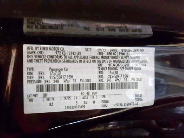 1FADP3J2XEL167704 - 2014 FORD FOCUS TITA BLACK photo 10