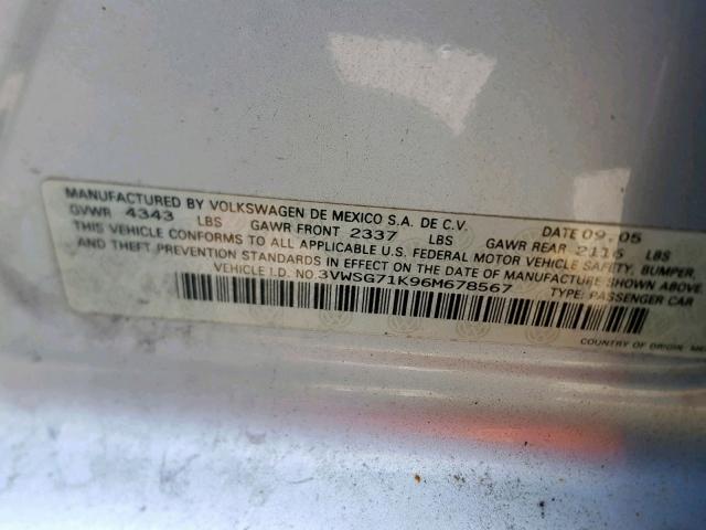 3VWSG71K96M678567 - 2006 VOLKSWAGEN JETTA 2.5 SILVER photo 10