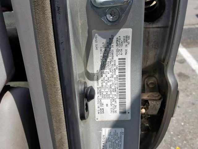 JTEGD21A610018389 - 2001 TOYOTA HIGHLANDER SILVER photo 10