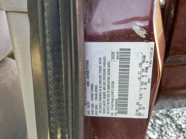 1FAFP66L5YK113538 - 2000 FORD CONTOUR SE BURGUNDY photo 10