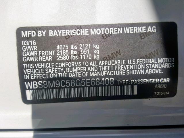 WBS8M9C58G5E68408 - 2016 BMW M3 WHITE photo 10