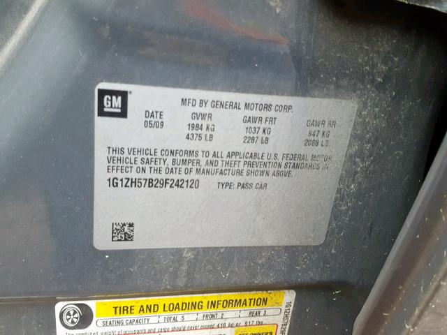 1G1ZH57B29F242120 - 2009 CHEVROLET MALIBU 1LT 灰色 照片 10