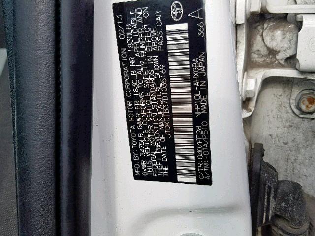 JTDKDTB37D1035169 - 2013 TOYOTA PRIUS C WHITE photo 10