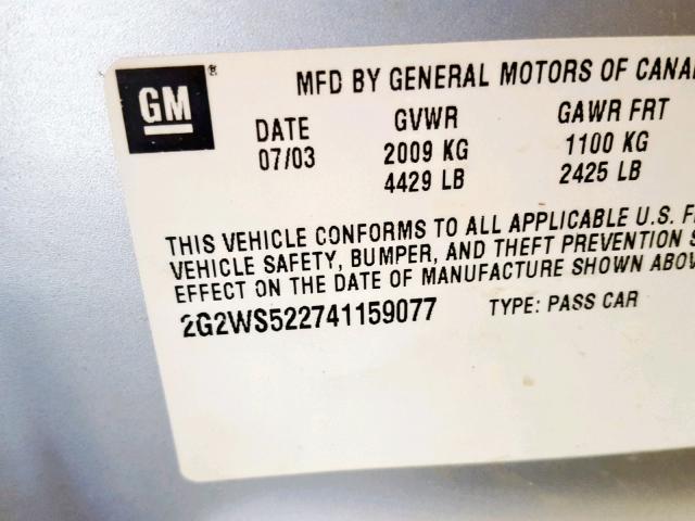 2G2WS522741159077 - 2004 PONTIAC GRAND PRIX SILVER photo 10