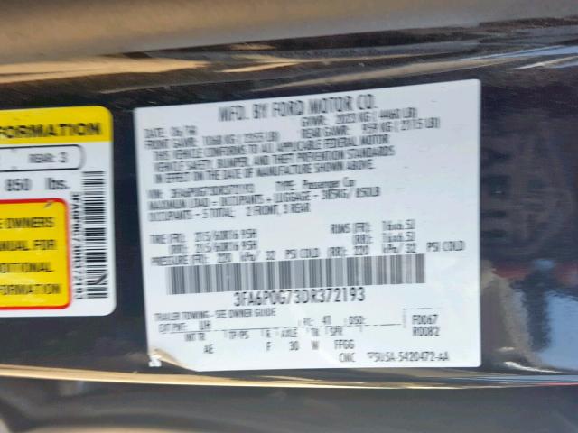 3FA6P0G73DR372193 - 2013 FORD FUSION S BLACK photo 10