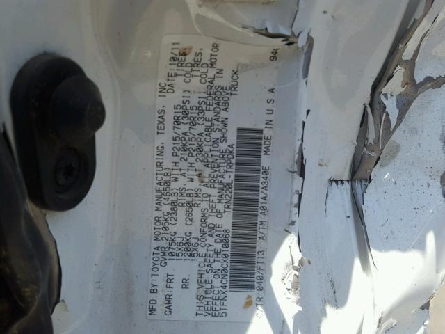 5TFNX4CN0CX010068 - 2012 TOYOTA TACOMA WHITE photo 10