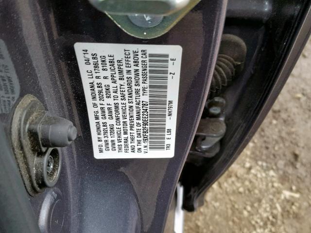 19XFB2F90EE234787 - 2014 HONDA CIVIC EXL GRAY photo 10