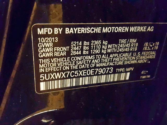 5UXWX7C5XE0E79073 - 2014 BMW X3 XDRIVE3 BLACK photo 10