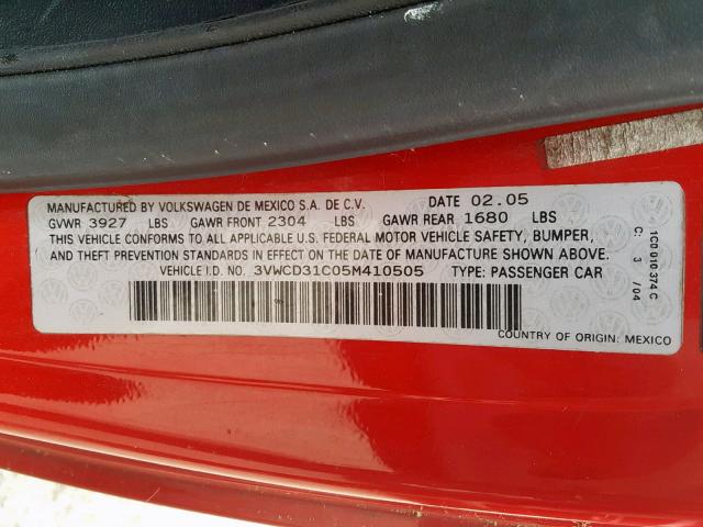 3VWCD31C05M410505 - 2005 VOLKSWAGEN NEW BEETLE Qırmızı foto 10