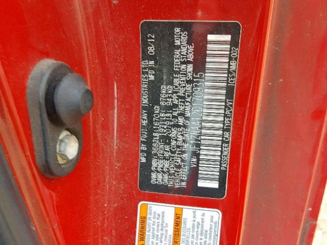 JF1ZNAA12D1709315 - 2013 TOYOTA SCION FR-S RED photo 10