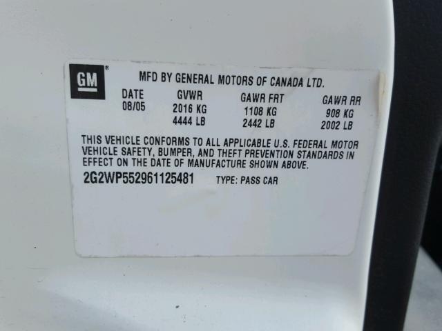 2G2WP552961125481 - 2006 PONTIAC GRAND PRIX 白色 照片 10