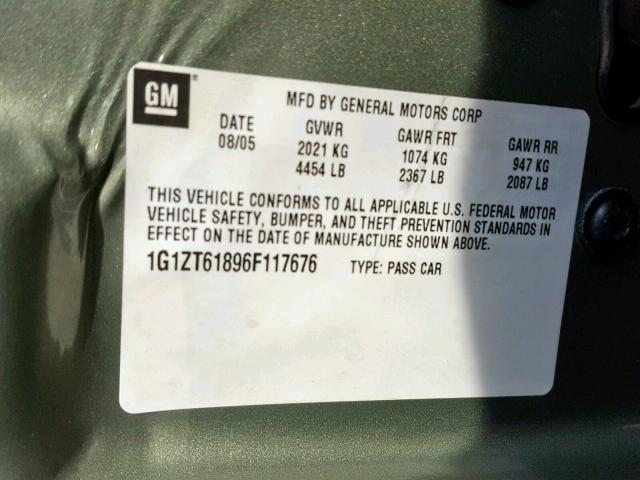 1G1ZT61896F117676 - 2006 CHEVROLET MALIBU MAX 绿色 照片 10