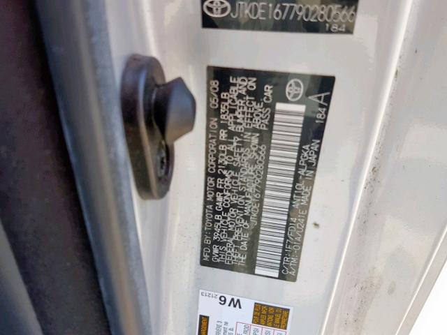 JTKDE167790280566 - 2009 TOYOTA SCION TC ვერცხლისფერი ფოტო 10