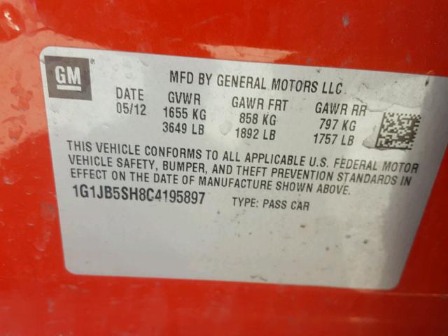 1G1JB5SH8C4195897 - 2012 CHEVROLET SONIC LS 橙色 照片 10