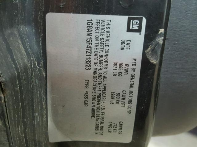 1G8AN15F47Z118223 - 2007 SATURN ION LEVEL BLACK photo 10