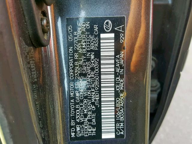 JTHBD192850100392 - 2005 LEXUS IS 300 GRAY photo 10