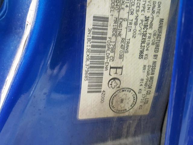 3N1BC13EX9L379685 - 2009 NISSAN VERSA S BLUE photo 10