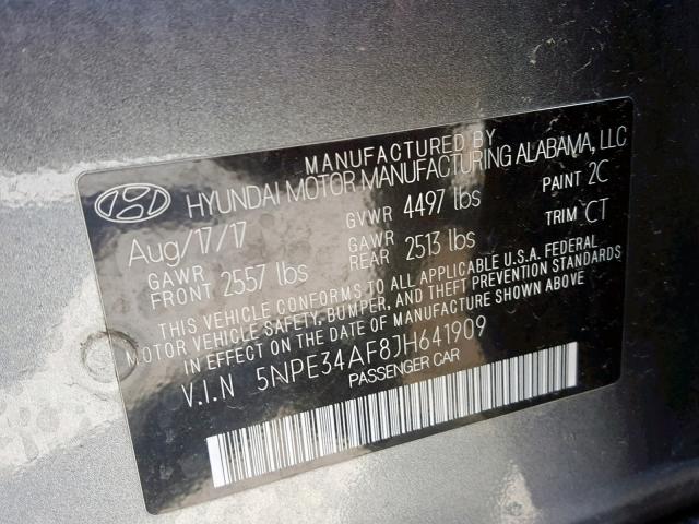 5NPE34AF8JH641909 - 2018 HYUNDAI SONATA SPO GRAY photo 10