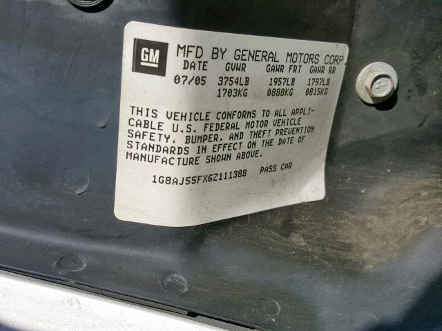 1G8AJ55FX6Z111388 - 2006 SATURN ION LEVEL WHITE photo 10