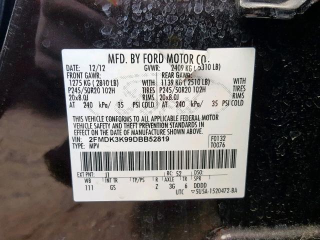 2FMDK3K99DBB52819 - 2013 FORD EDGE LIMIT BLACK photo 10