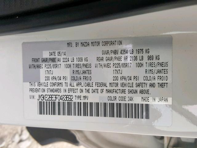 JM3KE2BE3F0483692 - 2015 MAZDA CX-5 SPORT WHITE photo 10