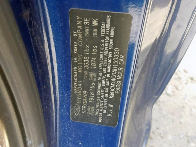 KMHCM3AC0AU159330 - 2010 HYUNDAI ACCENT BLU BLUE photo 10