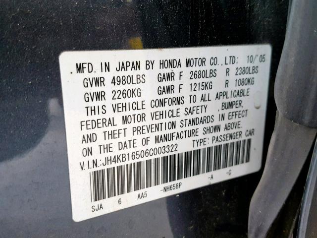 JH4KB16506C003322 - 2006 ACURA RL GRAY photo 10