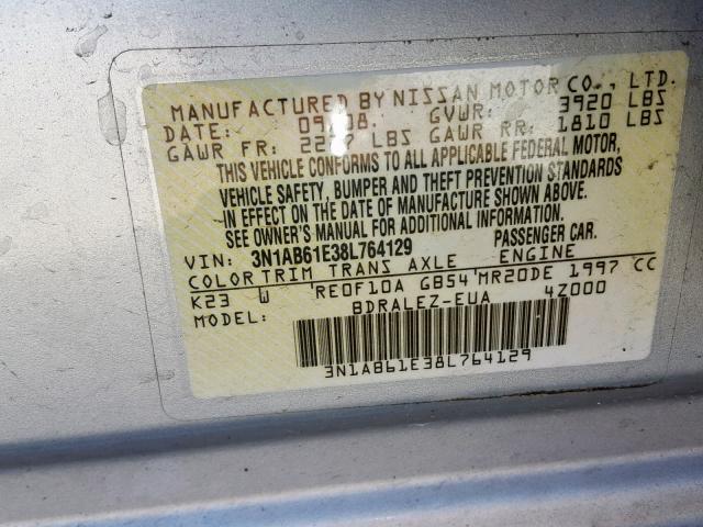 3N1AB61E38L764129 - 2008 NISSAN SENTRA 2.0 SILVER photo 10