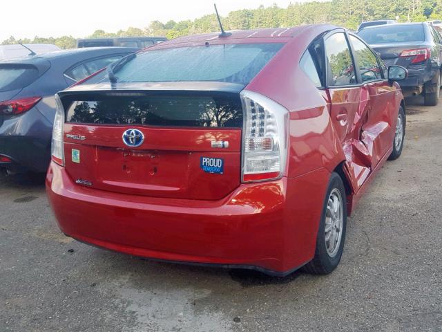 JTDKN3DU0B0260359 - 2011 TOYOTA PRIUS RED photo 4