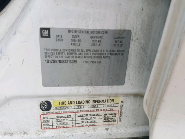 1G1ZG57B384213089 - 2008 CHEVROLET MALIBU LS 白色 照片 10