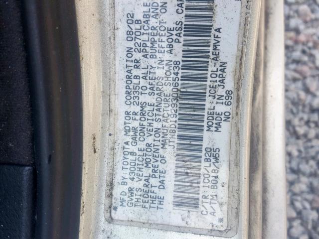 JTHBD192930065438 - 2003 LEXUS IS 300 SILVER photo 10