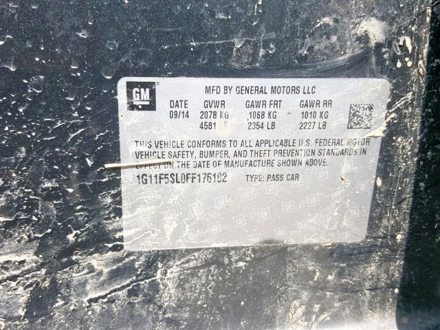 1G11F5SL0FF176102 - 2015 CHEVROLET MALIBU LTZ 灰色 照片 10