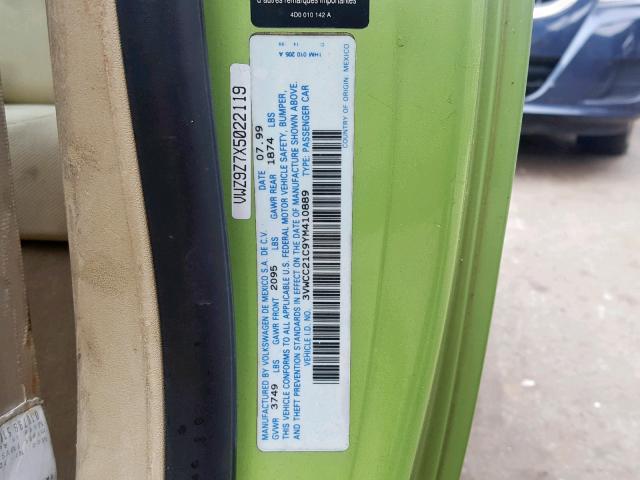 3VWCC21C9YM410889 - 2000 VOLKSWAGEN NEW BEETLE მწვანე ფოტო 10