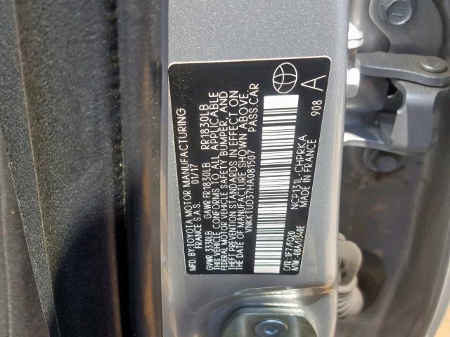 VNKKTUD37HA081507 - 2017 TOYOTA YARIS L SILVER photo 10