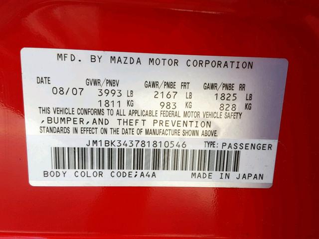 JM1BK343781810546 - 2008 MAZDA 3 HATCHBAC RED photo 10