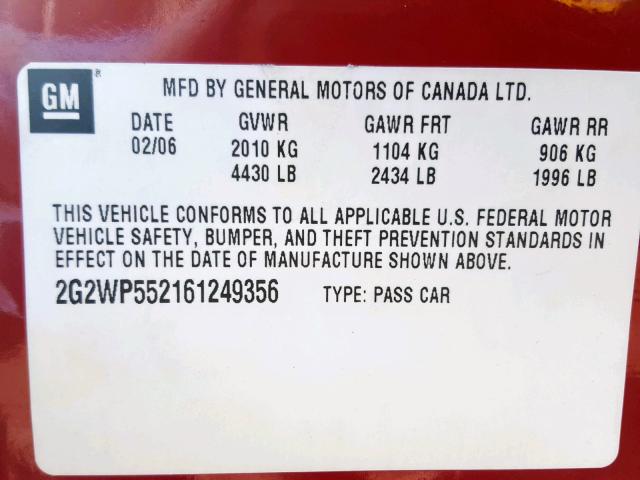 2G2WP552161249356 - 2006 PONTIAC GRAND PRIX RED photo 10