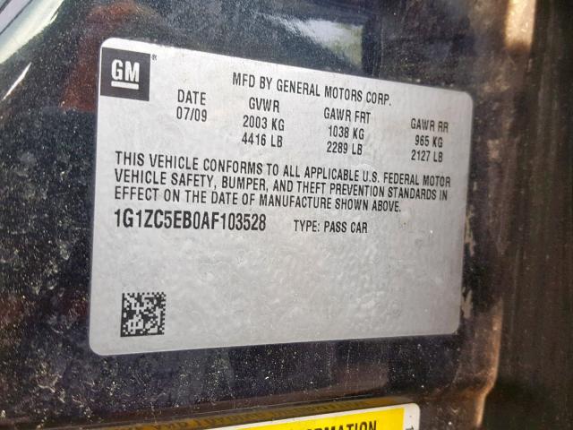 1G1ZC5EB0AF103528 - 2010 CHEVROLET MALIBU 1LT BLACK photo 10