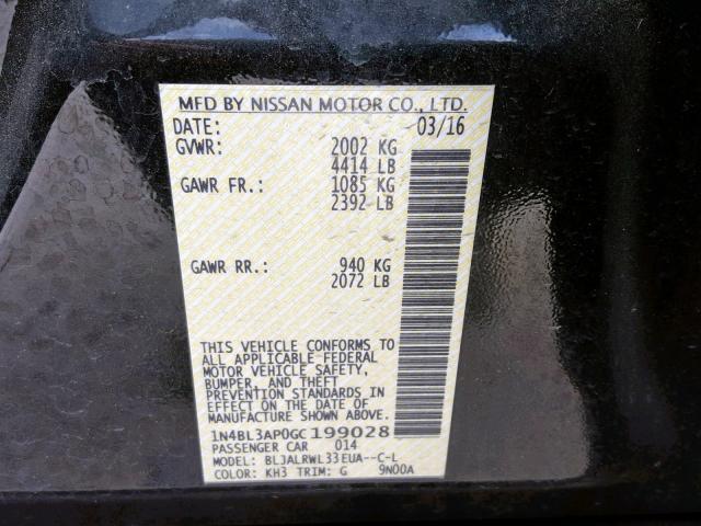 1N4BL3AP0GC199028 - 2016 NISSAN ALTIMA 3.5 BLACK photo 10