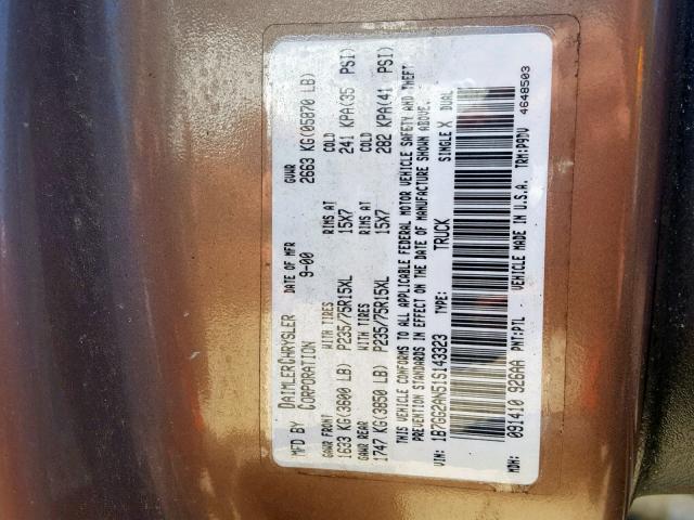 1B7GG2AN51S143323 - 2001 DODGE DAKOTA QUA TAN photo 10