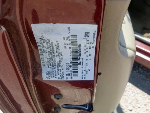 1FAFP34N57W360035 - 2007 FORD FOCUS ZX4 BURGUNDY photo 10