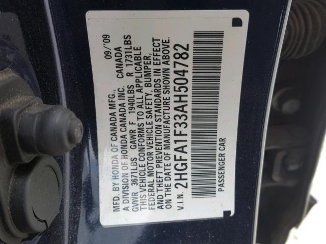 2HGFA1F33AH504782 - 2010 HONDA CIVIC VP BLUE photo 10