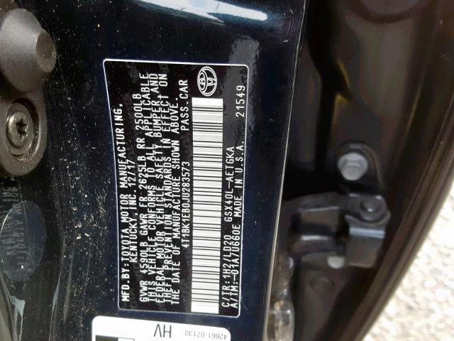 4T1BK1EB0JU283573 - 2018 TOYOTA AVALON XLE BLUE photo 10