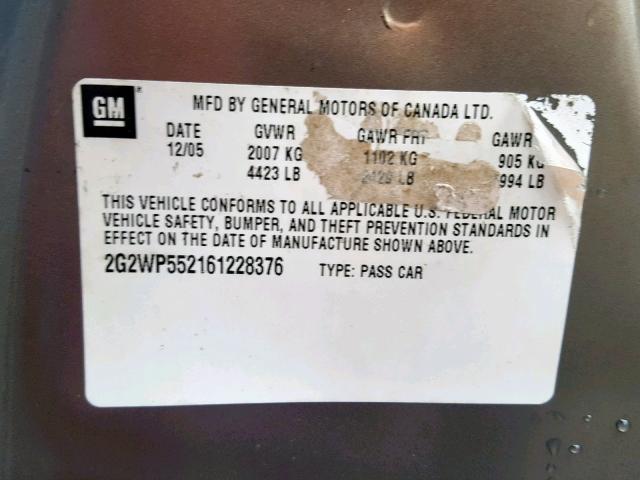 2G2WP552161228376 - 2006 PONTIAC GRAND PRIX TAN photo 10