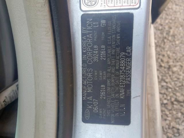 KNAFE121875488079 - 2007 KIA SPECTRA EX SILVER photo 10