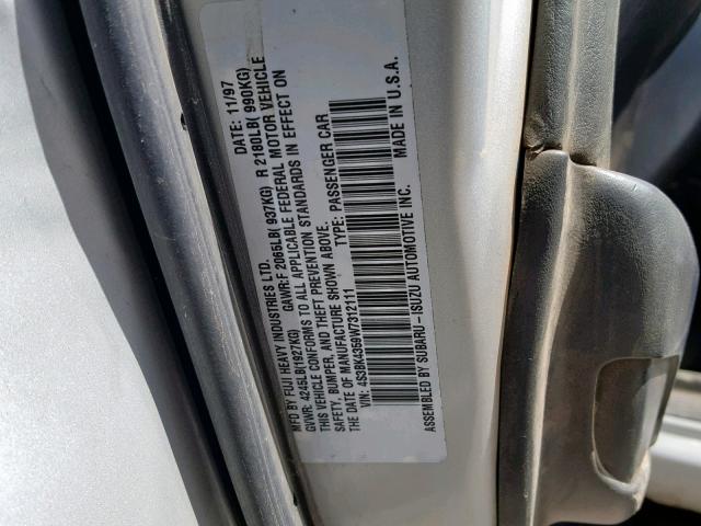 4S3BK4359W7312111 - 1998 SUBARU LEGACY L SILVER photo 10